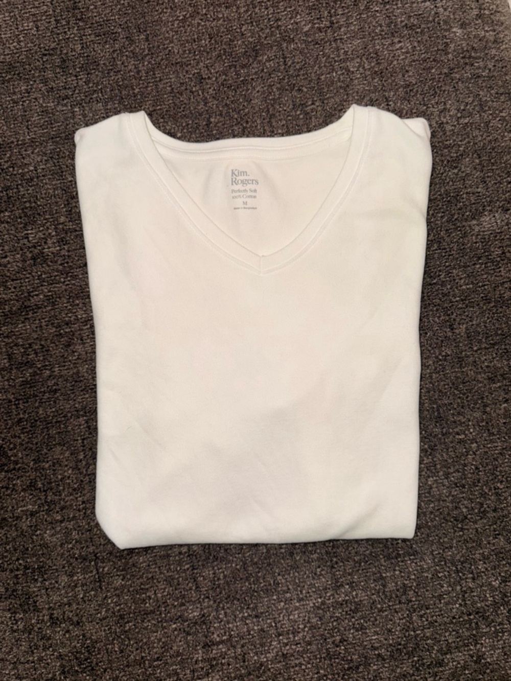 Kim Rogers Perfectly Soft V-Neck T-Shirt White Medium